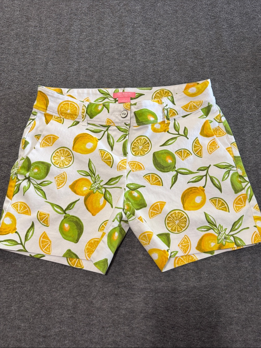 Isaac Mizrahi White Bermuda Shorts with Yellow & Green Lemon Print